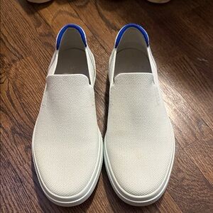 Rothy's Cream Slip-On Loafers with Blue Heel Tab